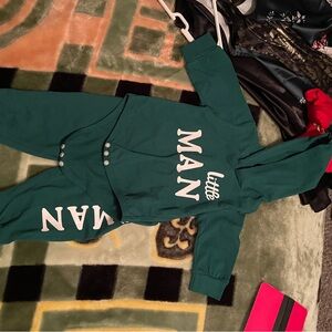 Green Baby Outfit with 'Little Man' Print